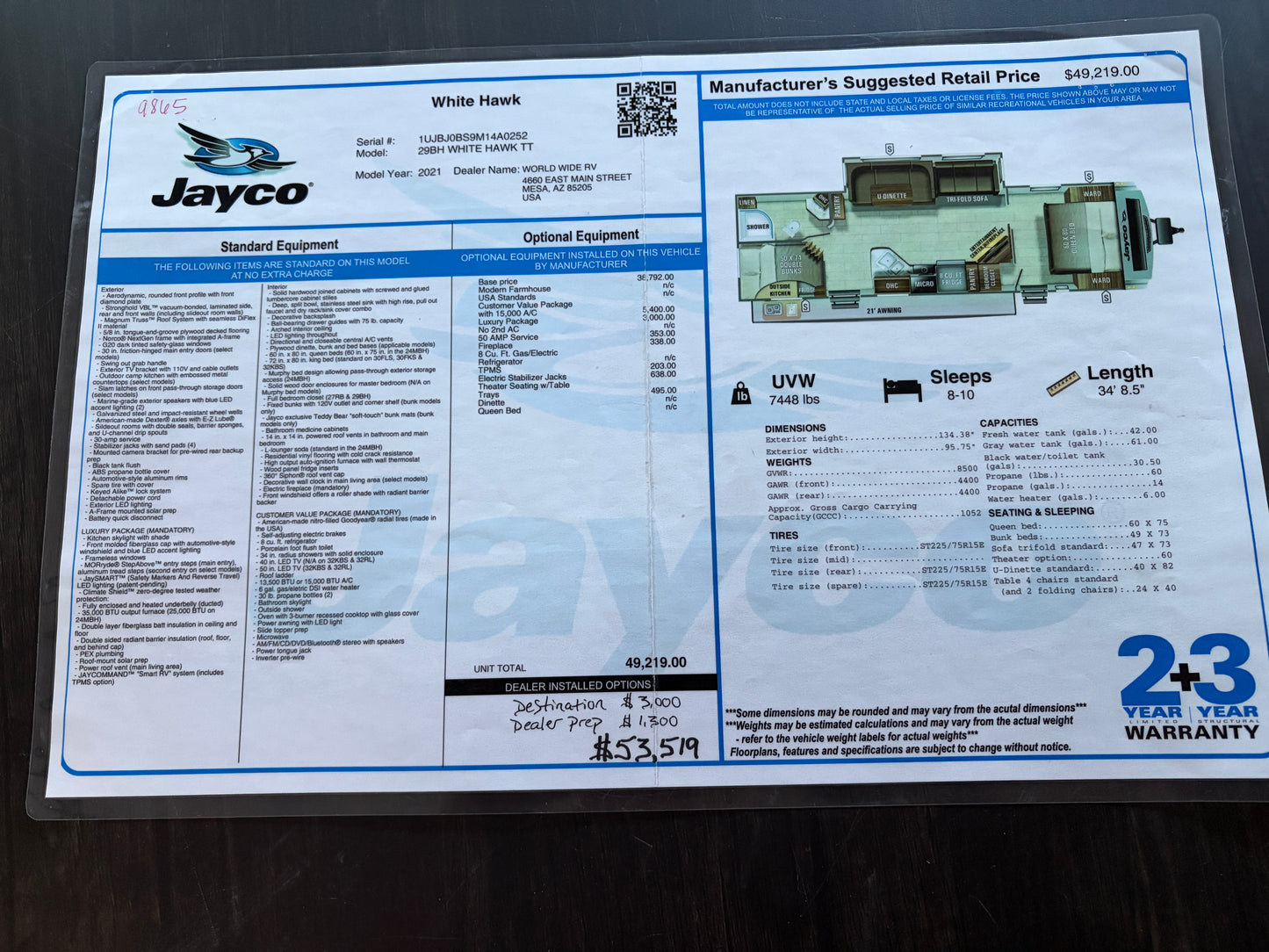 Used 2021 Jayco White Hawk 29 BH